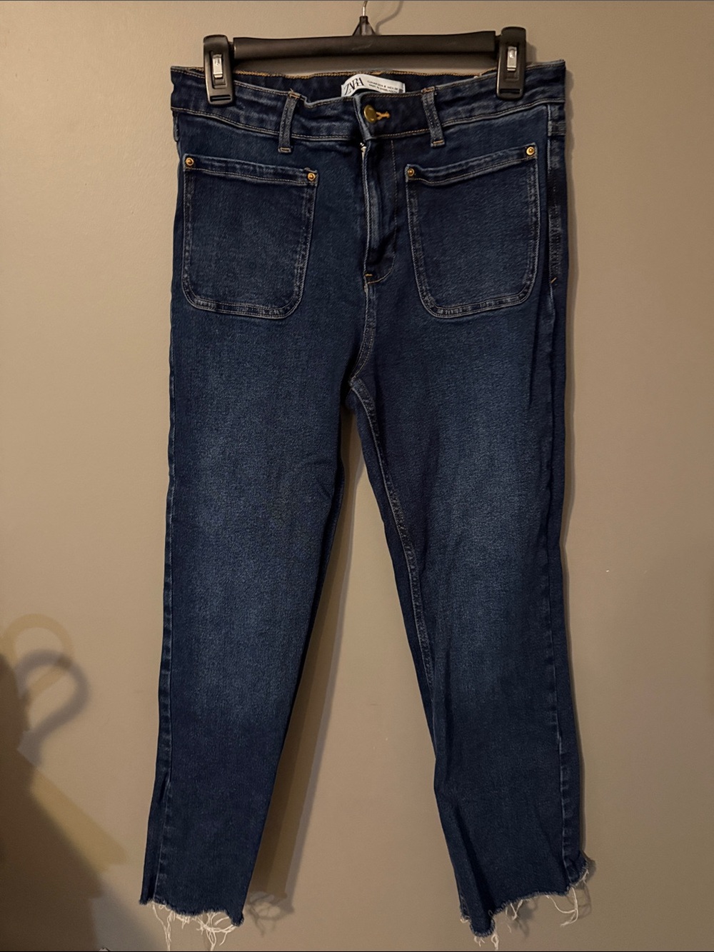 Zara Dark Wash Blue High-Rise Slim Jeans with Patch Pockets US 8